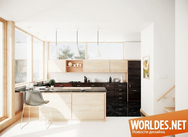 стильные кухни, черно белые кухни, деревянные кухни, современные кухни, кухни фото