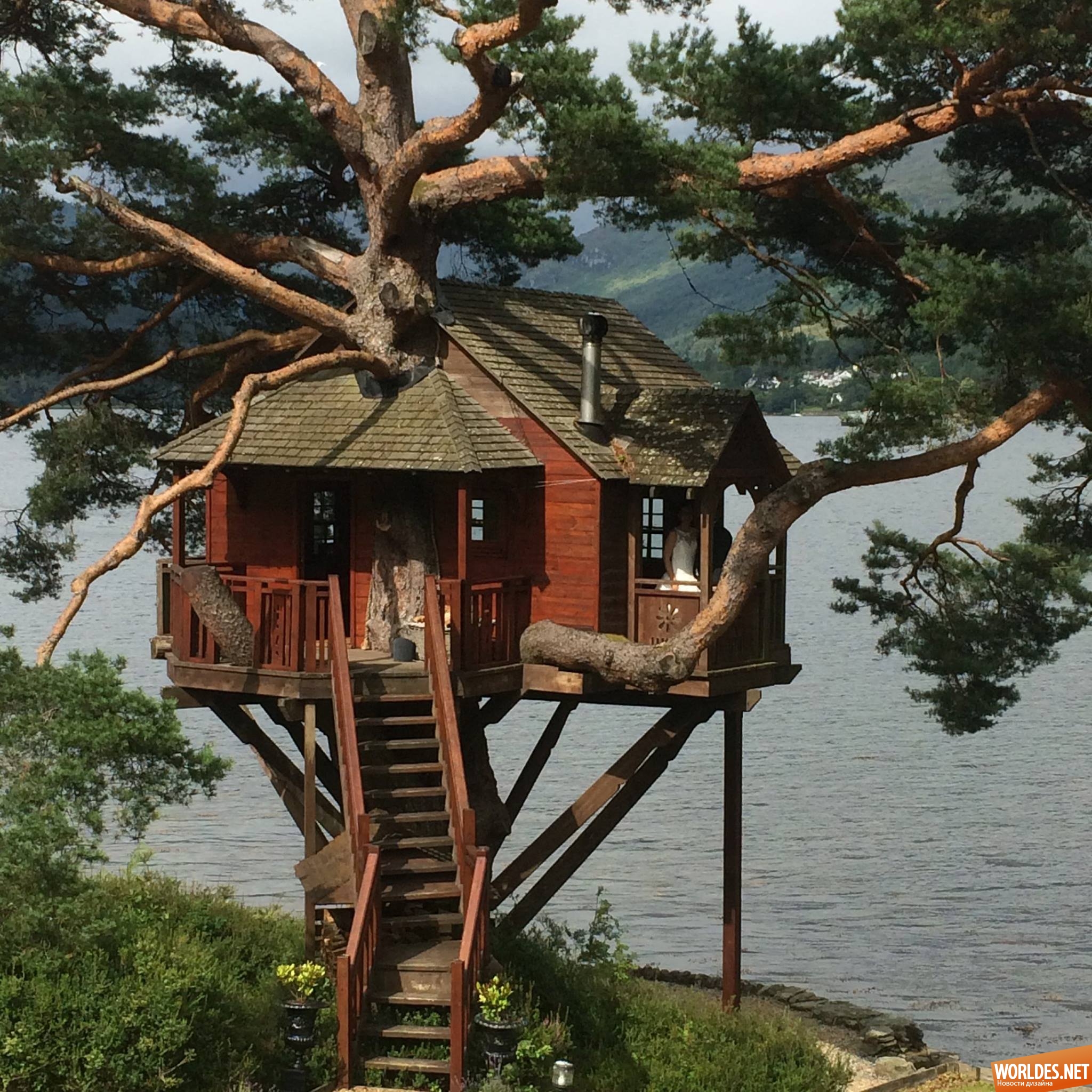 красивый дом, дом на дереве, домик на дереве, романтический дом, уютный дом, дом на озере