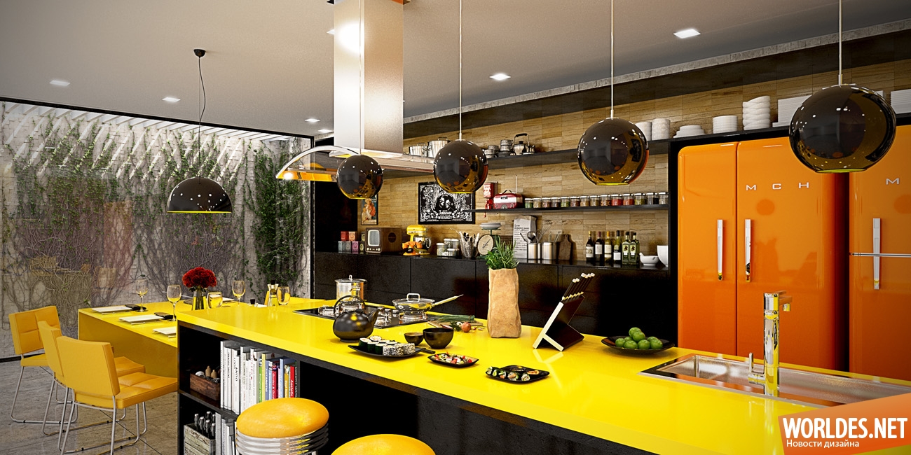яркие кухни, желтые кухни, кухни с желтыми акцентами, современные кухни, красивые кухни